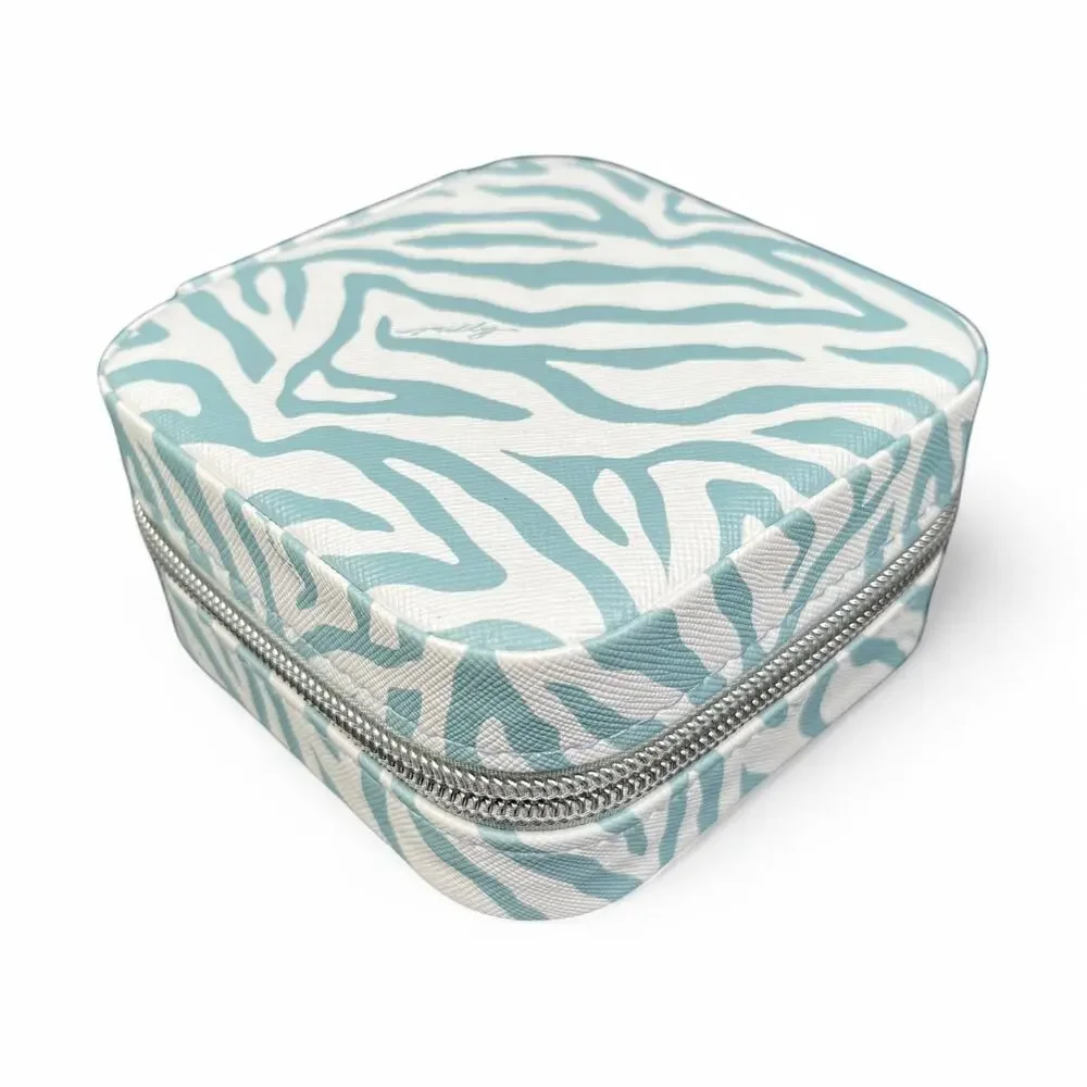 Milly Traveling Jewelry Case Zebra Animal Print Blue White